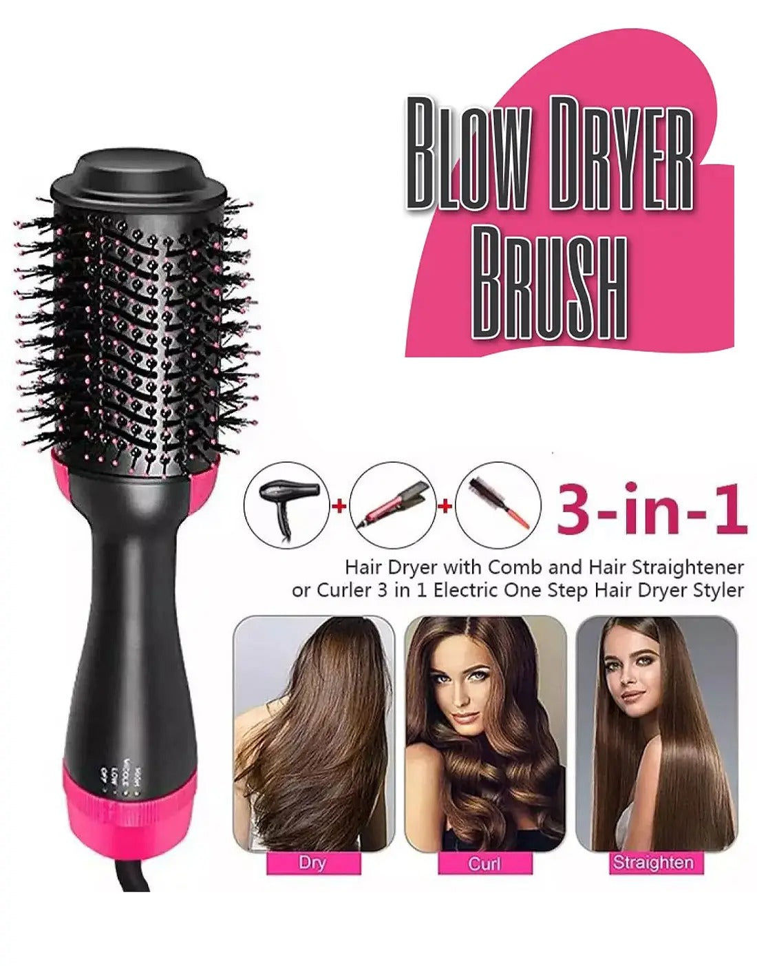 ✨ 3-in-1 Hot Air Brush – Dry, Style & Volumize hair
