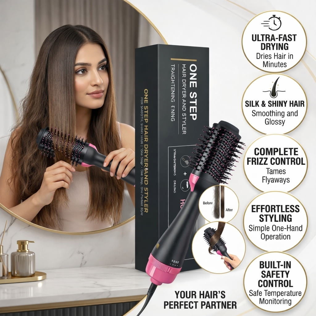 ✨ 3-in-1 Hot Air Brush – Dry, Style & Volumize hair